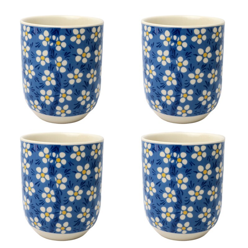 JOGO COPO SAQUE FLORES AZUL/BRANCO C/4PCS # CN30A