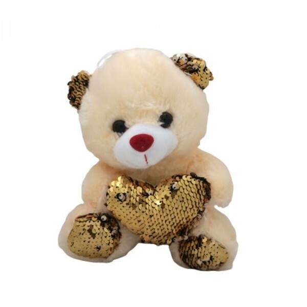 URSO CORACAO LANTEJOULA BEGE 20CM # 7003...