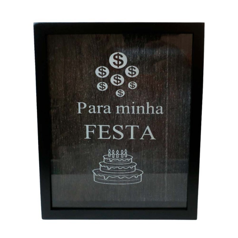 QUADRO COFRE MINHA FESTA PRETO 24X20CM # HD65922